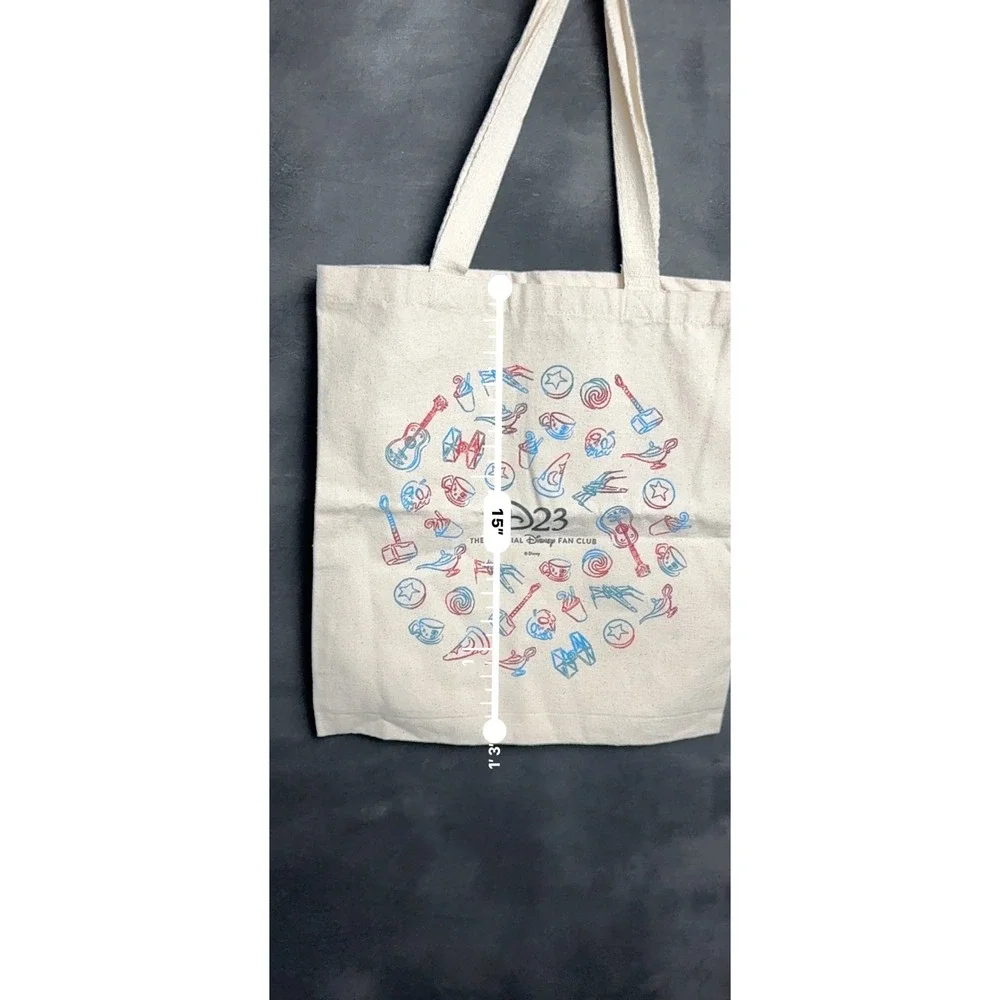 Disney D23 Official Fan Club Tote Bag Cream Canvas Star Wars Marvel Sketch Print
